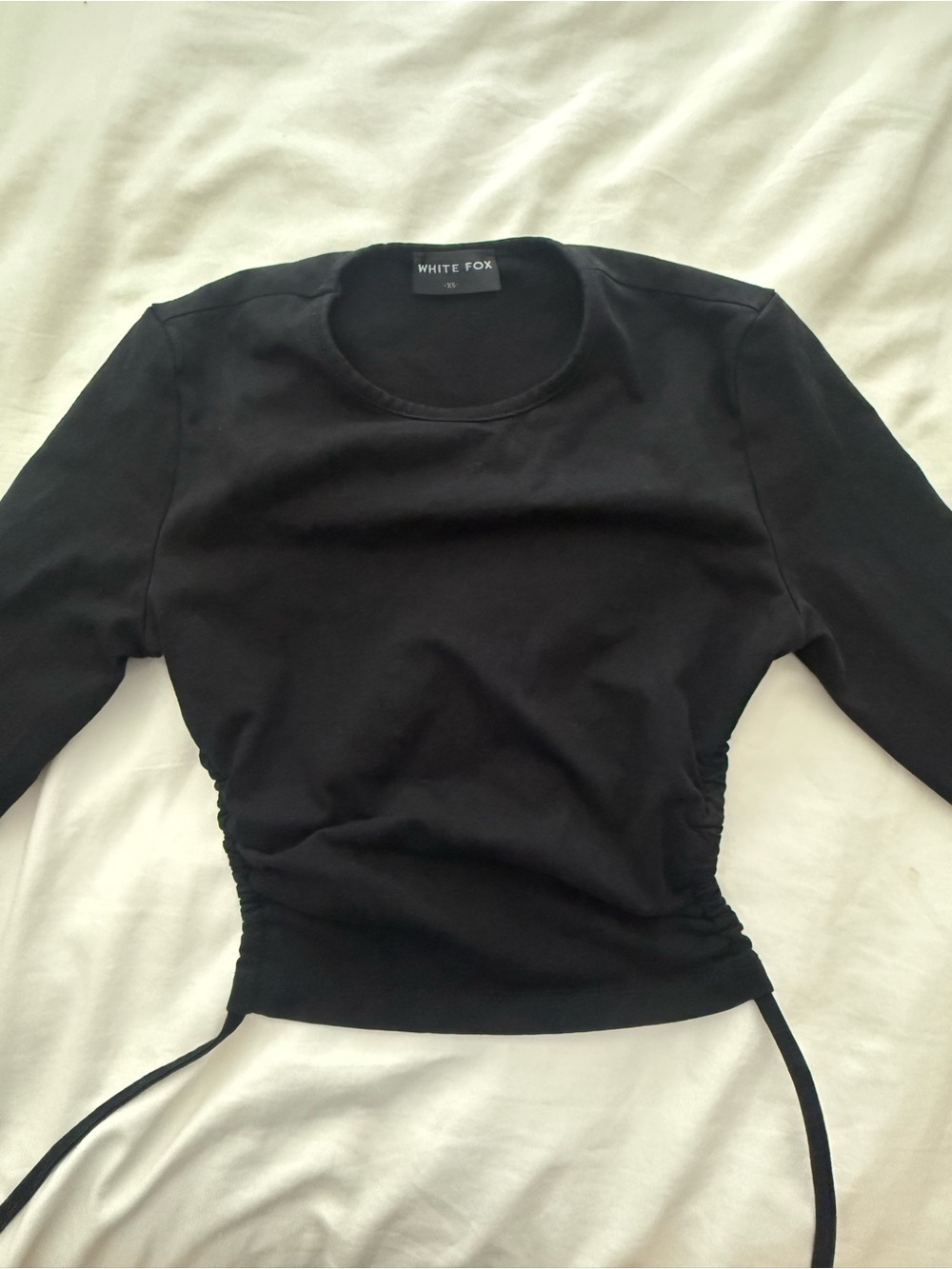 Whitefox Black Ruched-Side Long Sleeve Top